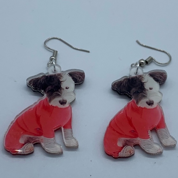 Jewelry - New red Christmas sweater Black&White dog earrings